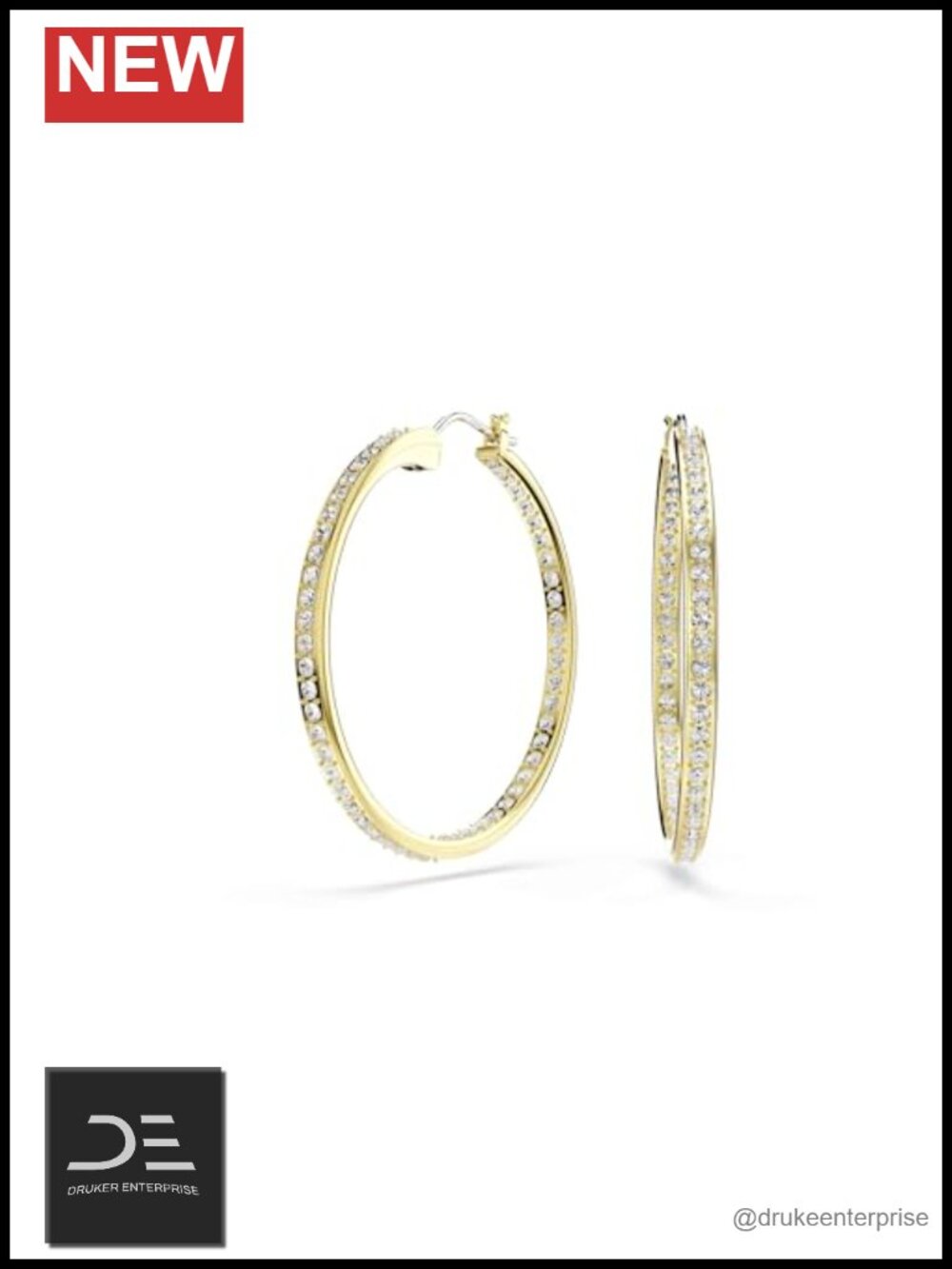 Crystal Pavé Hoop Earrings Gold-Tone Clip On